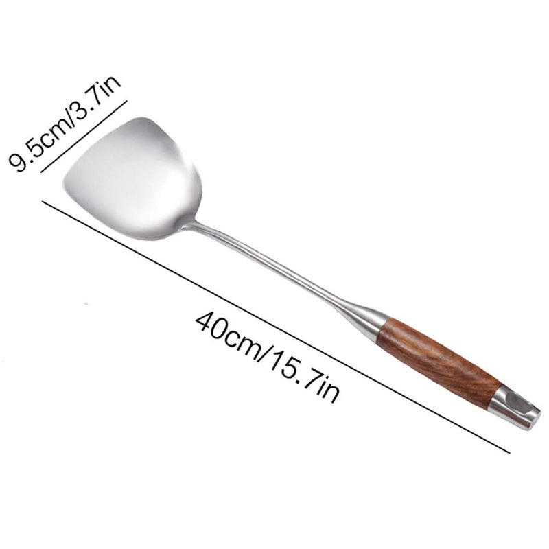 AOOSY Wok Spatula, 15.7 Inches 18/10 Stainless Steel Spatula Metal Wok Spatulas with Wooden Handle for Kitchen Use Wok Utensil - Image 2